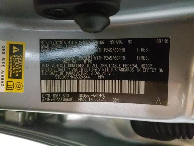 Photo 10 from auction – 2016 TOYOTA HIGHLANDER with VIN 5TDJKRFH4GS324544