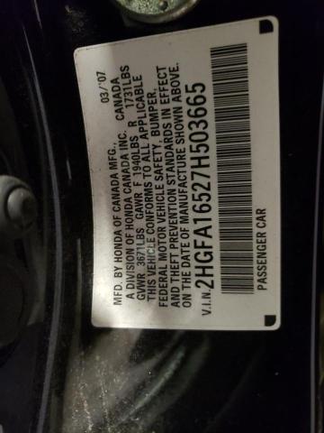 Photo 10 from auction – 2007 HONDA CIVIC with VIN 2HGFA16527H503665