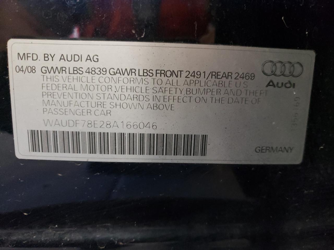 Photo 10 from auction – 2008 AUDI A4 2.0T QU with VIN WAUDF78E28A166046