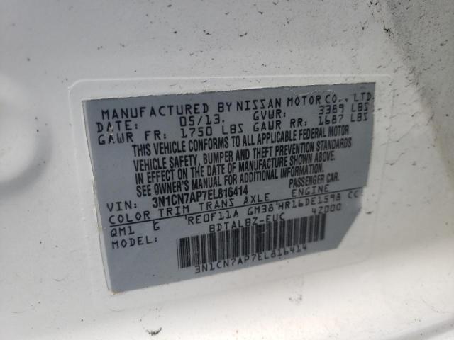 Photo 10 from auction – 2014 NISSAN VERSA S with VIN 3N1CN7AP7EL816414