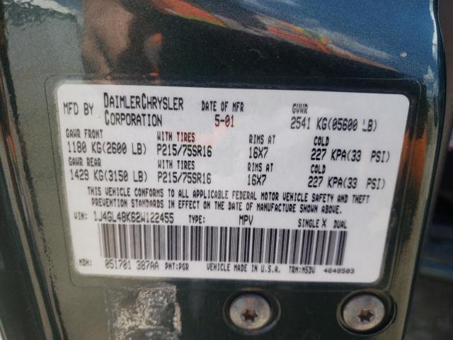 Photo 10 from auction – 2002 JEEP LIBERTY SP with VIN 1J4GL48K62W122455