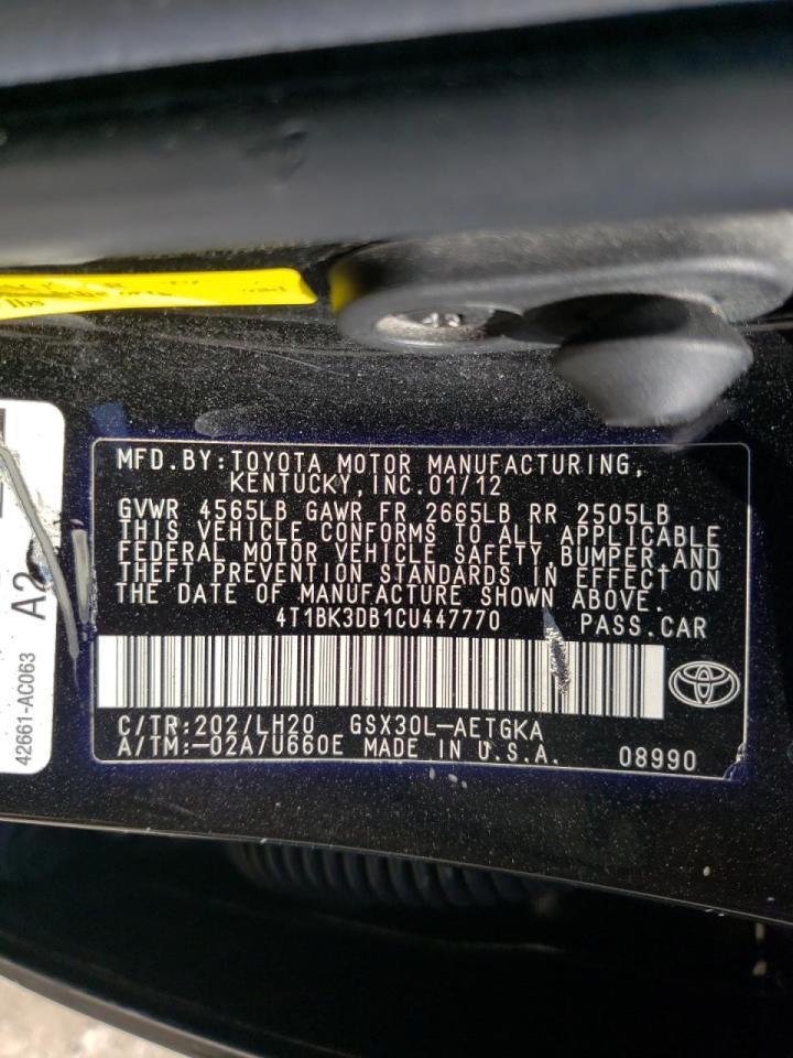Photo 10 from auction – 2012 TOYOTA AVALON BAS with VIN 4T1BK3DB1CU447770