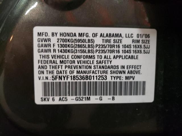 Foto 10 de la subasta – 2006 HONDA PILOT EX con VIN 5FNYF18536B011253