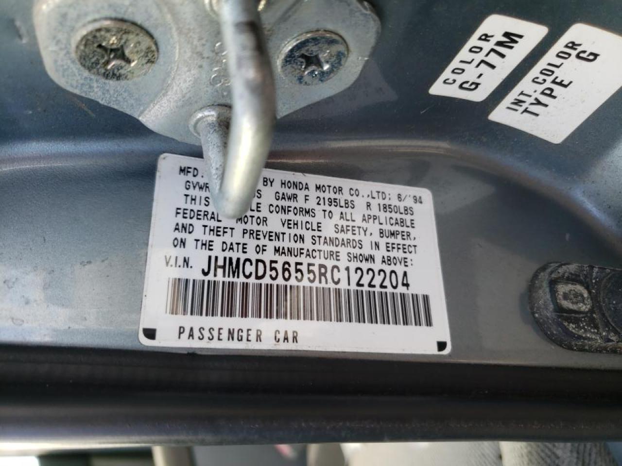 Photo 10 from auction – 1994 HONDA ACCORD EX with VIN JHMCD5655RC122204