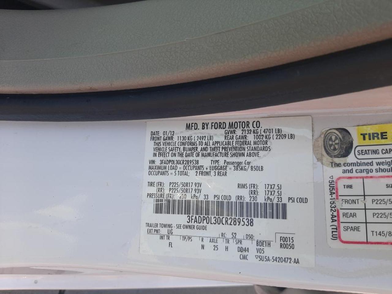 Photo 10 from auction – 2012 FORD FUSION HYB with VIN 3FADP0L30CR289538