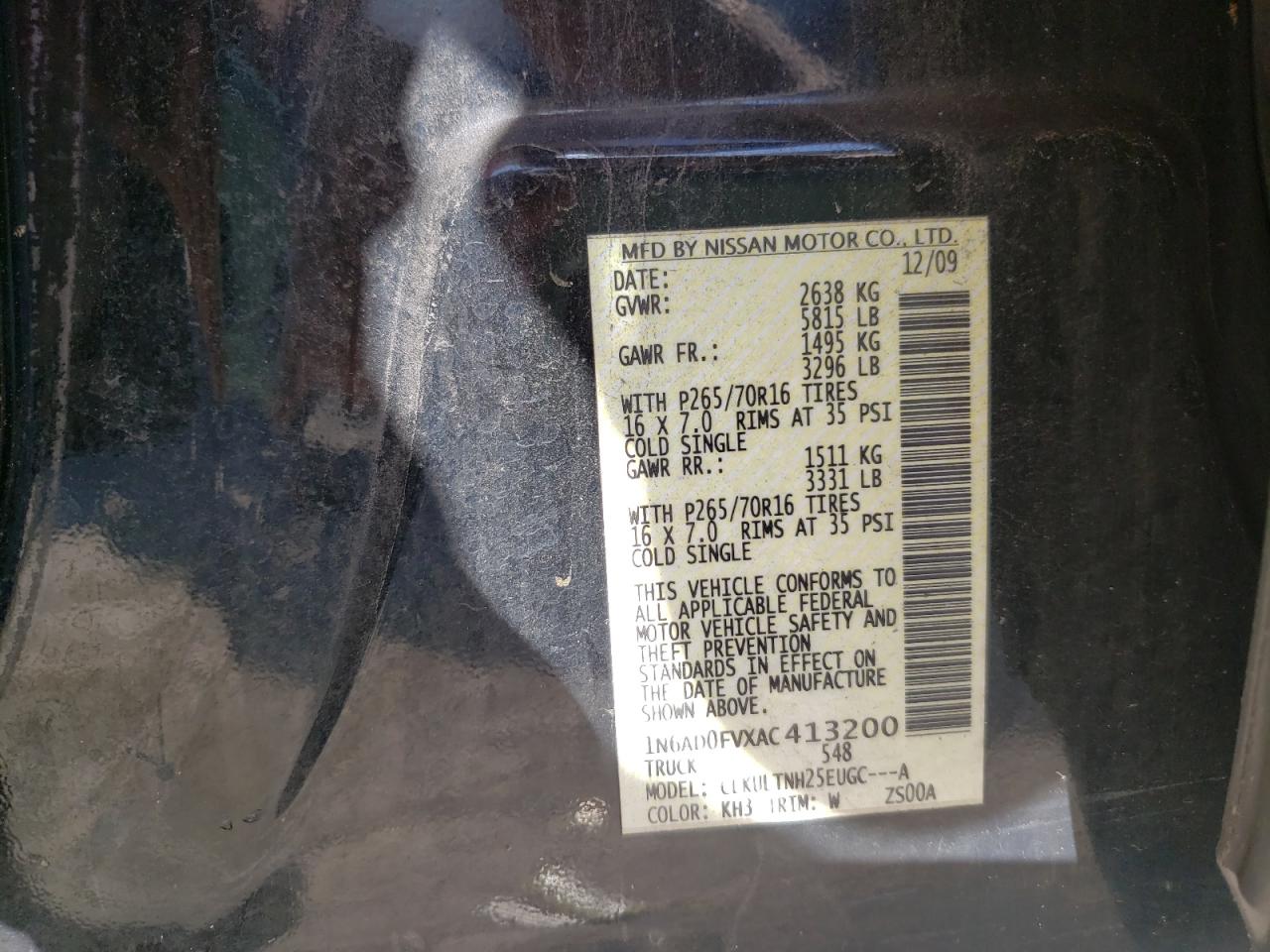Photo 10 from auction – 2010 NISSAN FRONTIER C with VIN 1N6AD0FVXAC413200