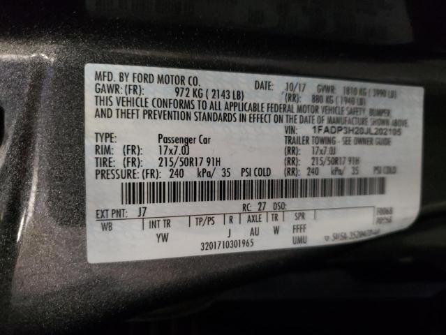Photo 10 from auction – 2018 FORD FOCUS SEL with VIN 1FADP3H20JL202105