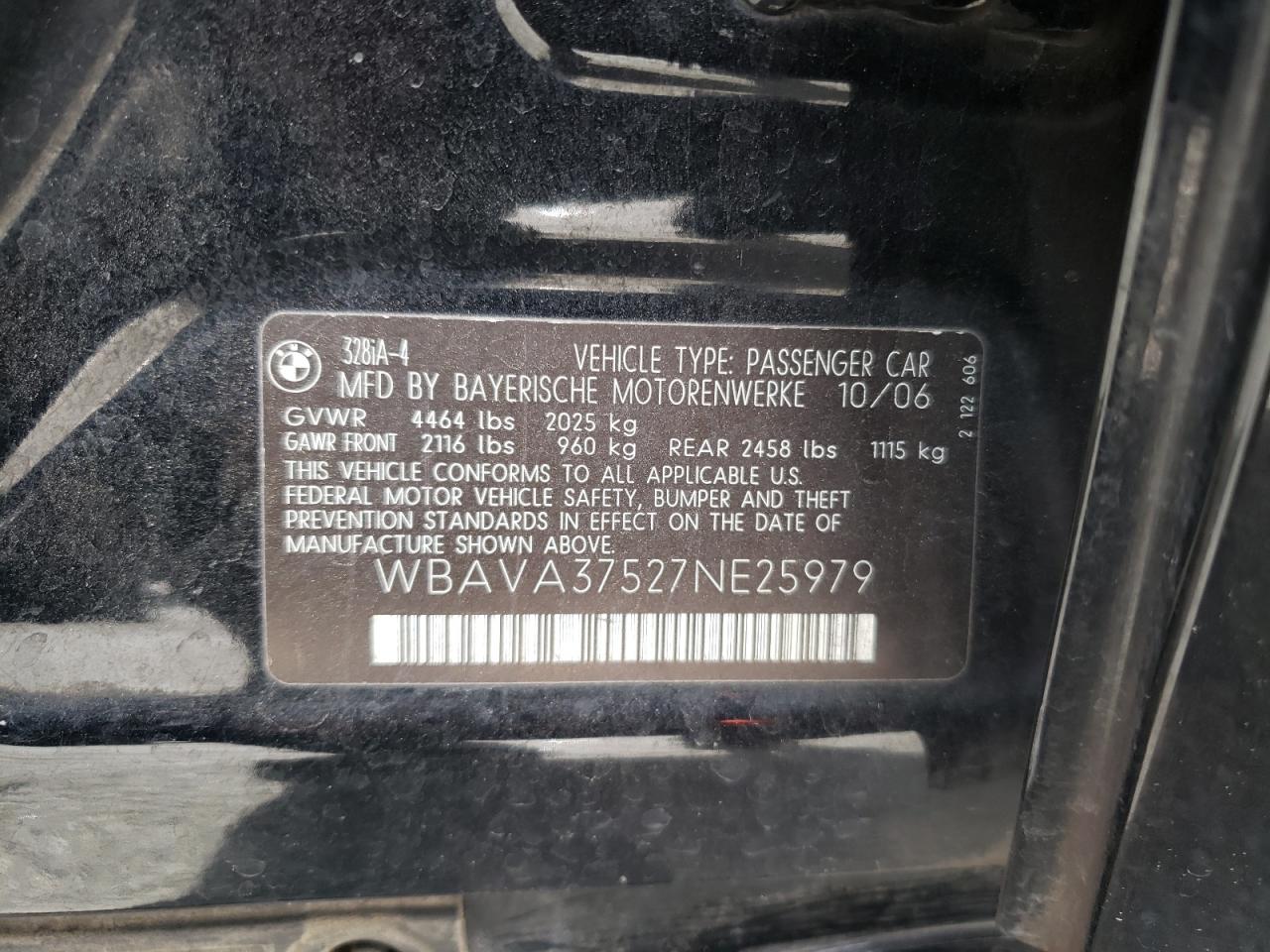Photo 10 from auction – 2007 BMW 328 I with VIN WBAVA37527NE25979