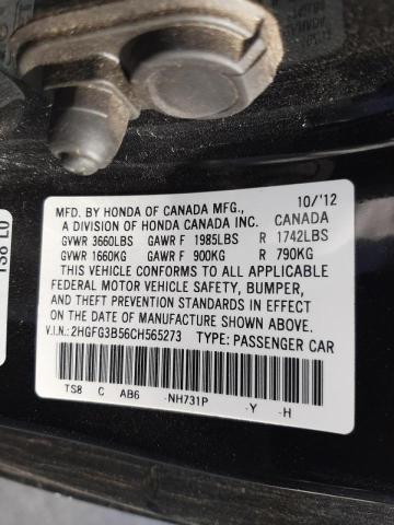 Photo 10 from auction – 2012 HONDA CIVIC LX with VIN 2HGFG3B56CH565273