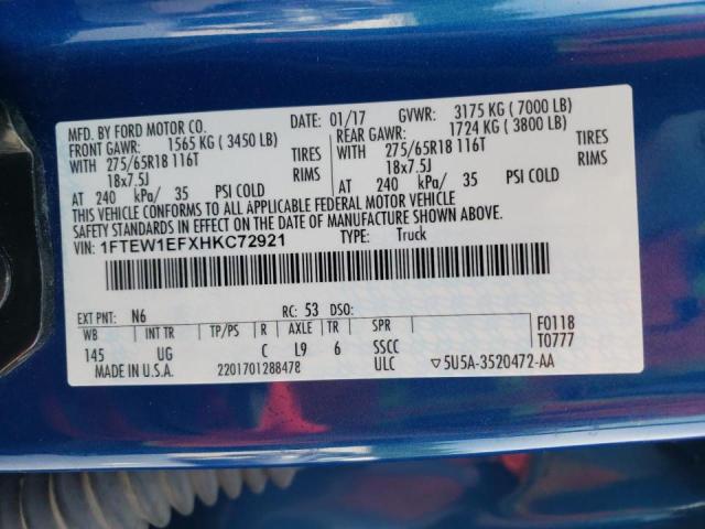 Photo 10 from auction – 2017 FORD F150 SUPER with VIN 1FTEW1EFXHKC72921