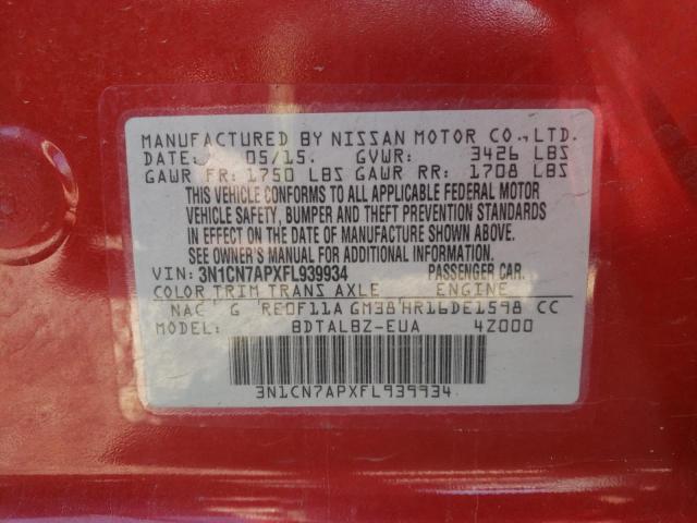 Photo 10 from auction – 2015 NISSAN VERSA S with VIN 3N1CN7APXFL939934