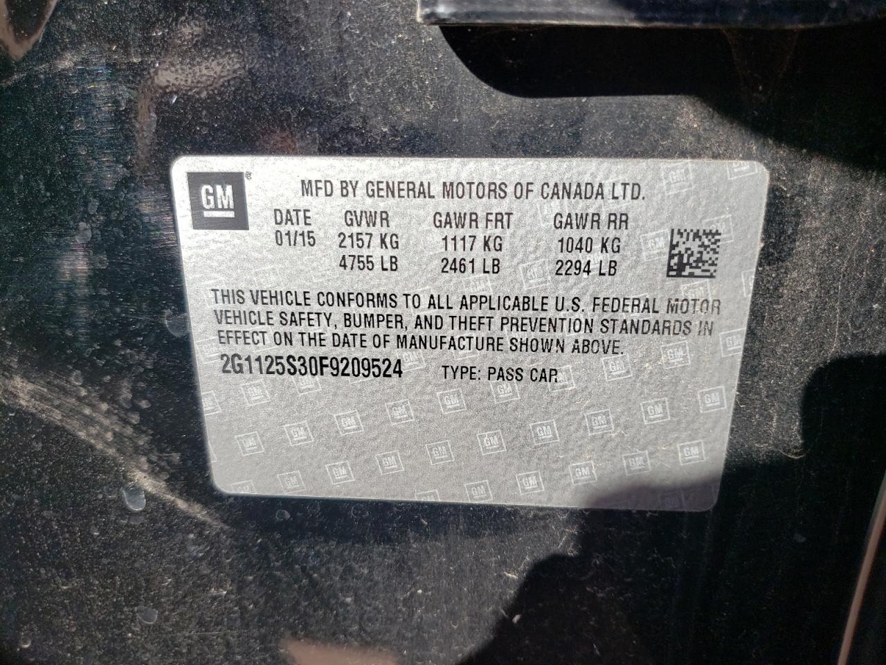 Photo 10 from auction – 2015 CHEVROLET IMPALA LT with VIN 2G1125S30F9209524