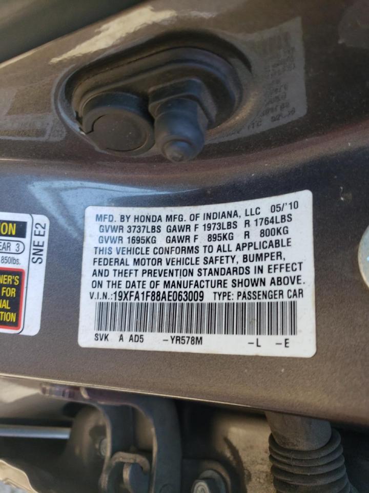 Photo 10 from auction – 2010 HONDA CIVIC EX with VIN 19XFA1F88AE063009