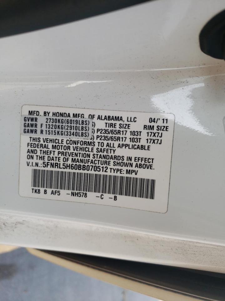 Photo 10 from auction – 2011 HONDA ODYSSEY EX with VIN 5FNRL5H60BB070512