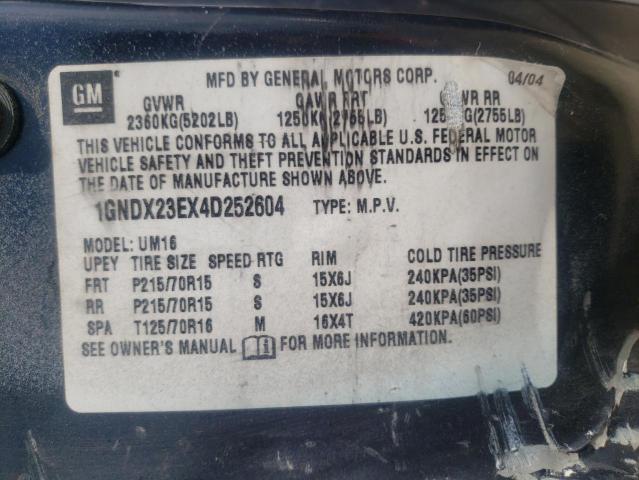 Photo 10 from auction – 2004 CHEVROLET VENTURE EC with VIN 1GNDX23EX4D252604