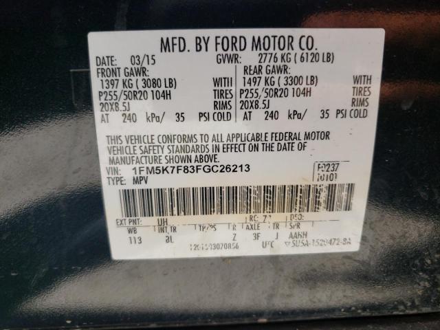 Photo 10 from auction – 2015 FORD EXPLORER L with VIN 1FM5K7F83FGC26213
