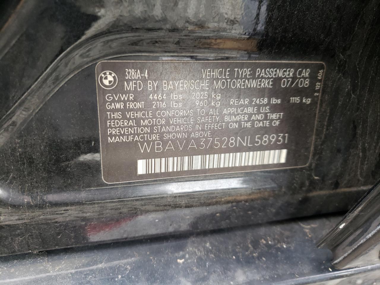 Photo 10 from auction – 2008 BMW 328 I with VIN WBAVA37528NL58931