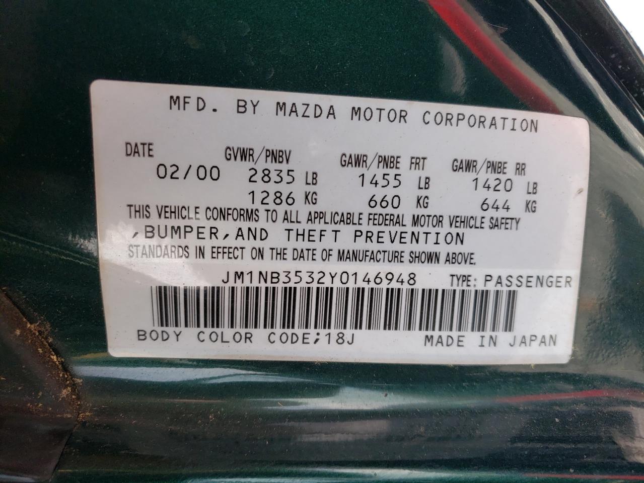 Photo 10 from auction – 2000 MAZDA MX-5 MIATA with VIN JM1NB3532Y0146948