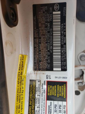 Photo 10 from auction – 2013 TOYOTA AVALON BAS with VIN 4T1BK1EB2DU014219