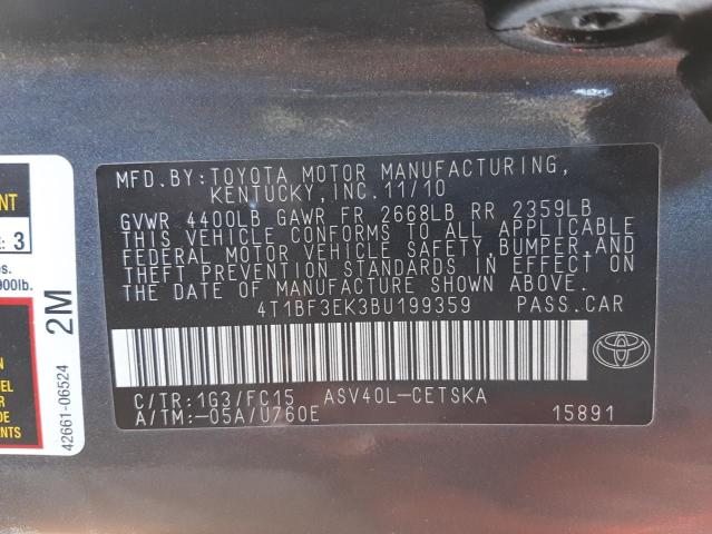 Photo 10 from auction – 2011 TOYOTA CAMRY BASE with VIN 4T1BF3EK3BU199359
