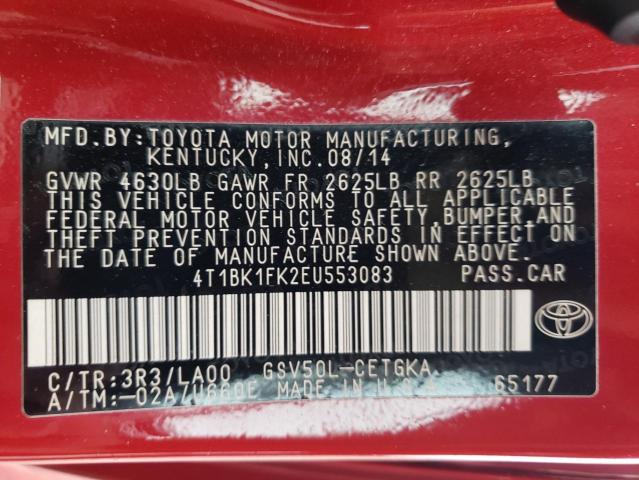 Photo 10 from auction – 2014 TOYOTA CAMRY SE with VIN 4T1BK1FK2EU553083
