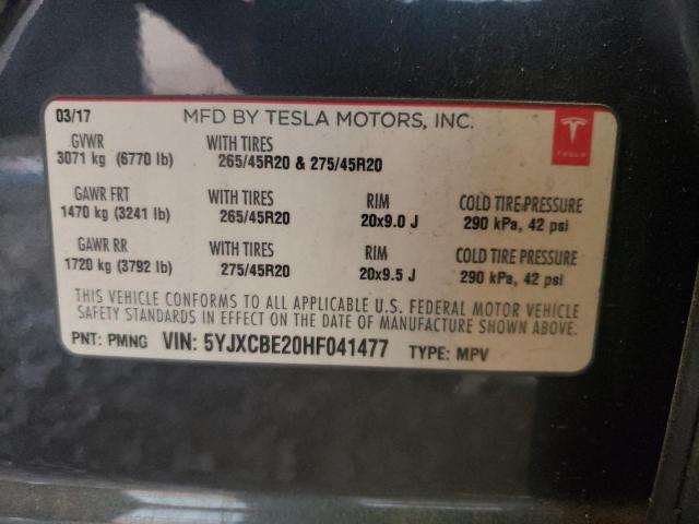 Photo 10 from auction – 2017 TESLA MODEL X with VIN 5YJXCBE20HF041477