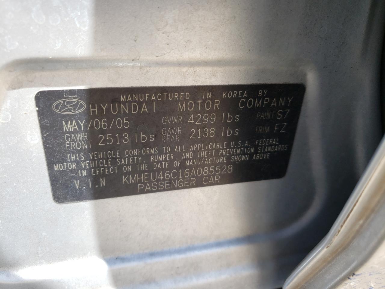 Photo 10 from auction – 2006 HYUNDAI SONATA GLS with VIN KMHEU46C16A085528