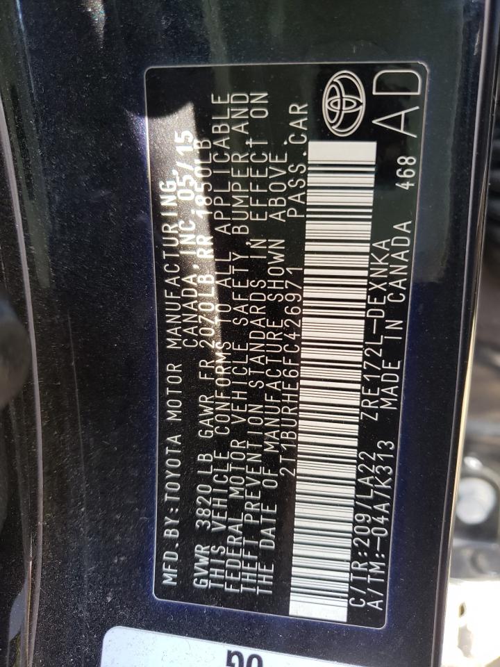 Photo 10 from auction – 2015 TOYOTA COROLLA L with VIN 2T1BURHE6FC426971