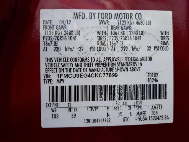 Photo 10 from auction – 2012 FORD ESCAPE LIM with VIN 1FMCU9EG4CKC77699