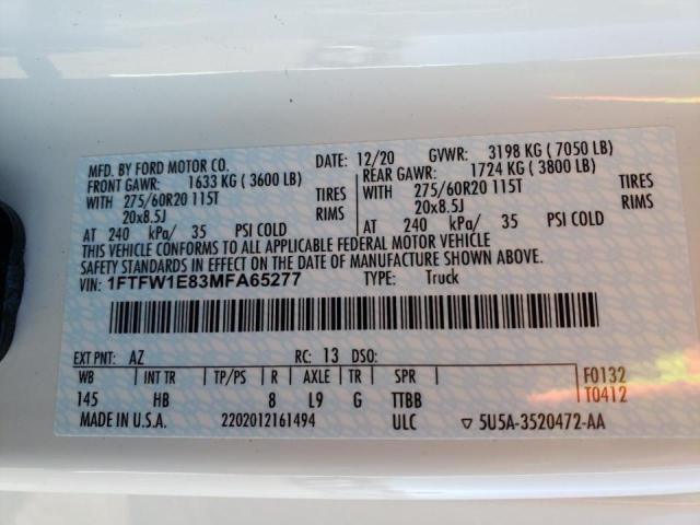 Photo 10 from auction – 2021 FORD F150 SUPER with VIN 1FTFW1E83MFA65277
