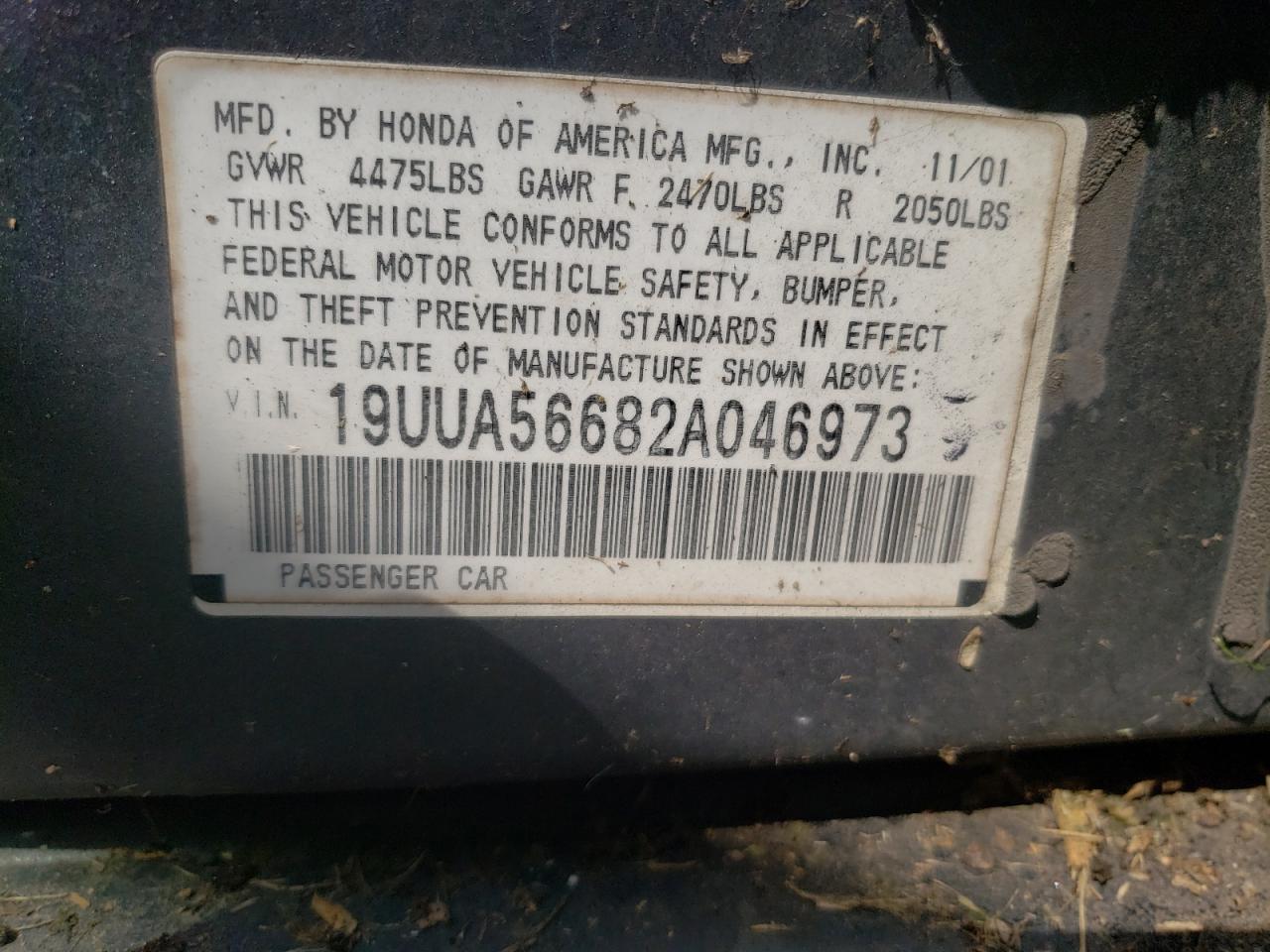 Photo 10 from auction – 2002 ACURA 3.2TL with VIN 19UUA56682A046973