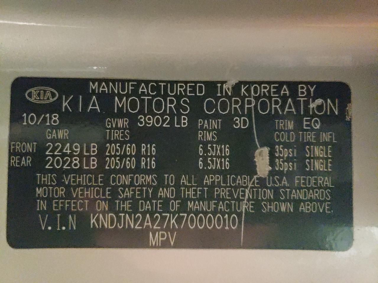 Photo 10 from auction – 2019 KIA SOUL with VIN KNDJN2A27K7000010