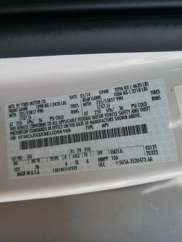 Photo 10 from auction – 2014 FORD ESCAPE SE with VIN 1FMCU0GX9EUD56169