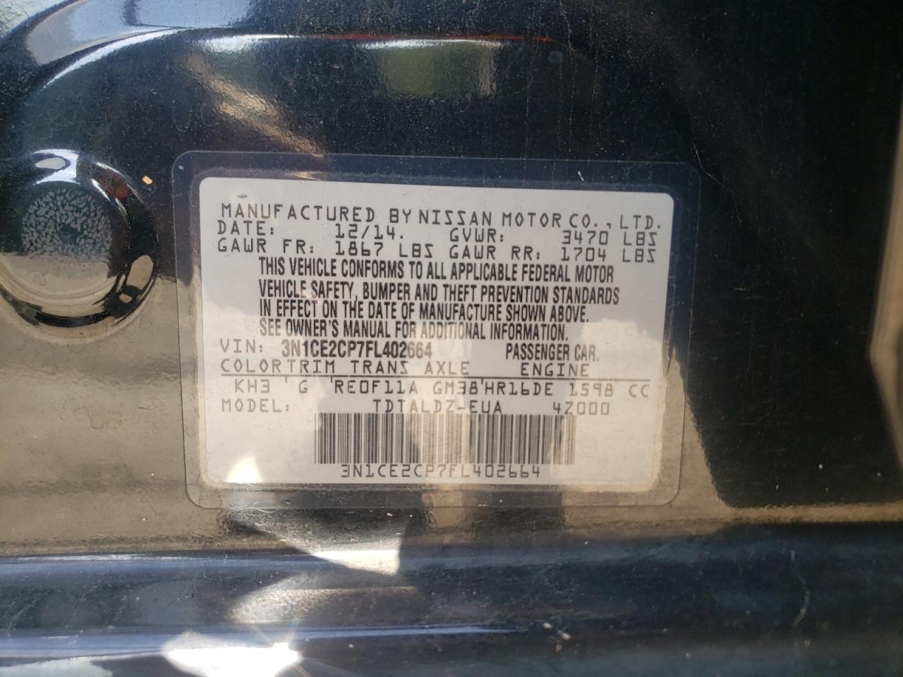 Photo 10 from auction – 2015 NISSAN VERSA NOTE with VIN 3N1CE2CP7FL402664