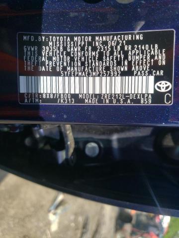 Photo 10 from auction – 2021 TOYOTA COROLLA LE with VIN 5YFEPMAE3MP257992