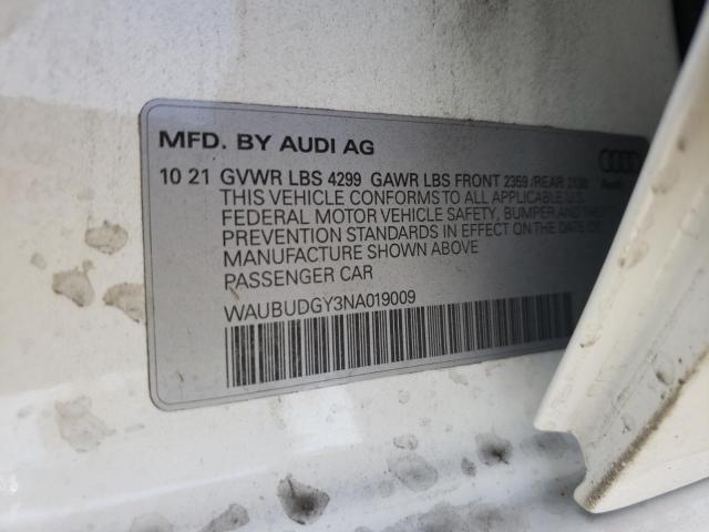 Photo 10 from auction – 2022 AUDI A3 PREMIUM with VIN WAUBUDGY3NA019009