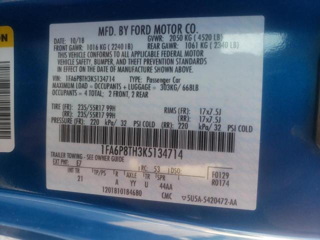 Photo 10 from auction – 2019 FORD MUSTANG with VIN 1FA6P8TH3K5134714