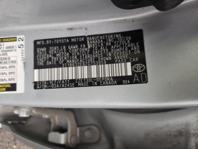 Photo 10 from auction – 2007 TOYOTA COROLLA CE with VIN 2T1BR32E67C753959