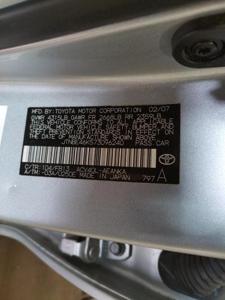 Photo 10 from auction – 2007 TOYOTA CAMRY CE with VIN JTNBE46K573096240