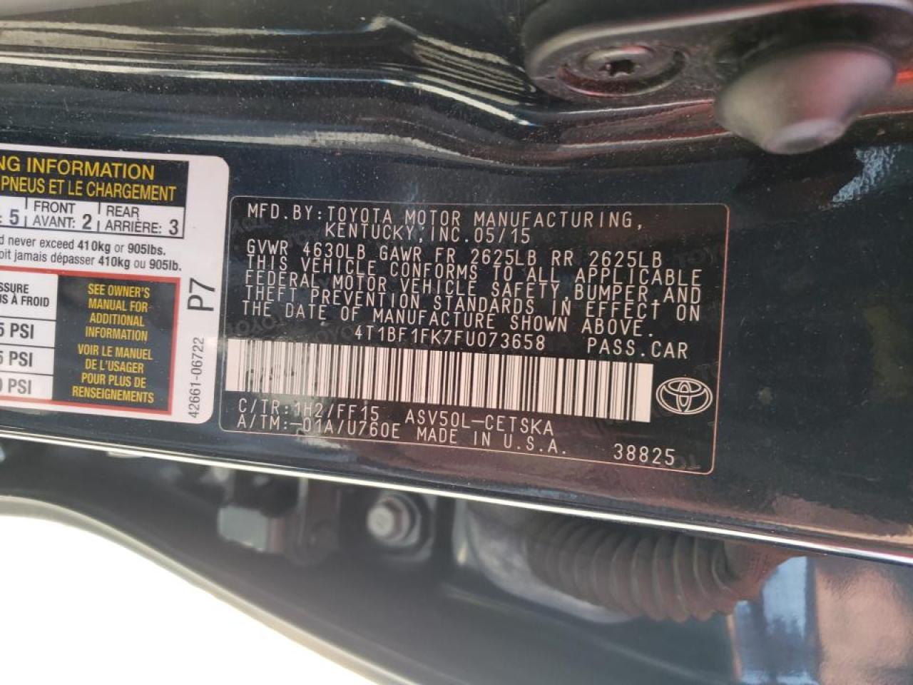 Photo 10 from auction – 2015 TOYOTA CAMRY LE with VIN 4T1BF1FK7FU073658