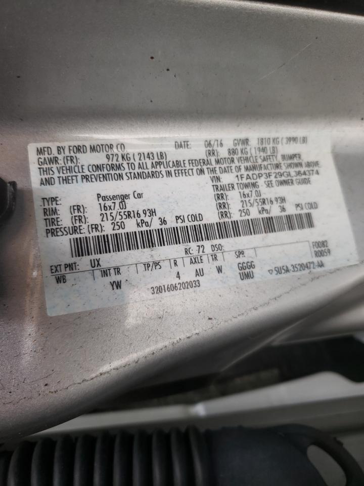 Photo 10 from auction – 2016 FORD FOCUS SE with VIN 1FADP3F29GL364374