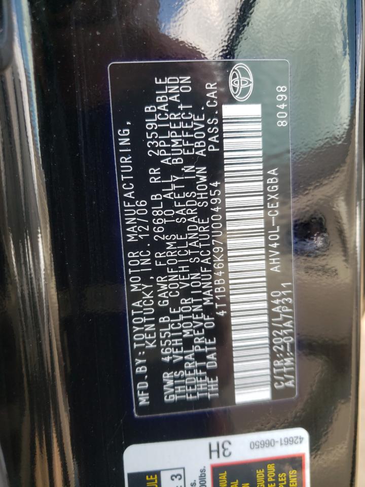 Photo 10 from auction – 2007 TOYOTA CAMRY HYBR with VIN 4T1BB46K97U004954