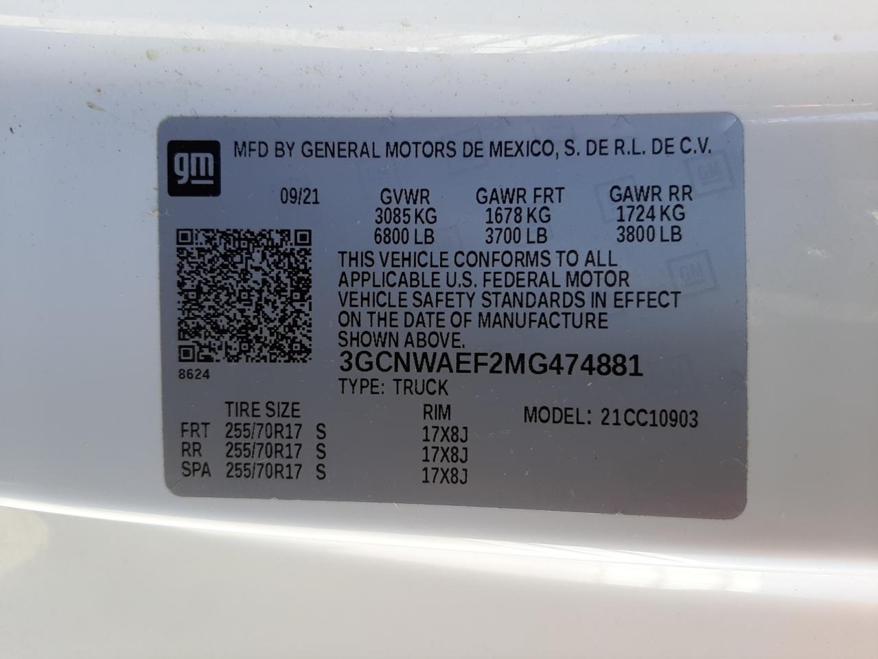 Photo 10 from auction – 2021 CHEVROLET SILVERADO with VIN 3GCNWAEF2MG474881