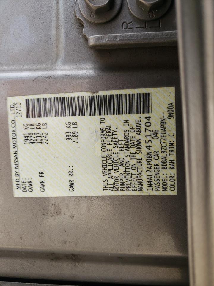 Photo 10 from auction – 2011 NISSAN ALTIMA BAS with VIN 1N4AL2AP0BN451704