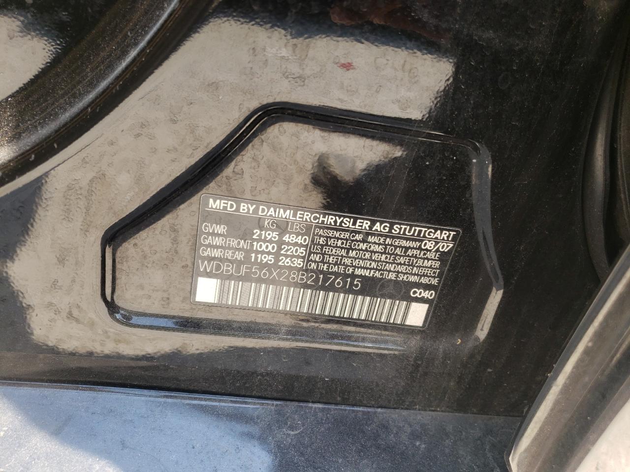 Photo 10 from auction – 2008 MERCEDES-BENZ E 350 with VIN WDBUF56X28B217615