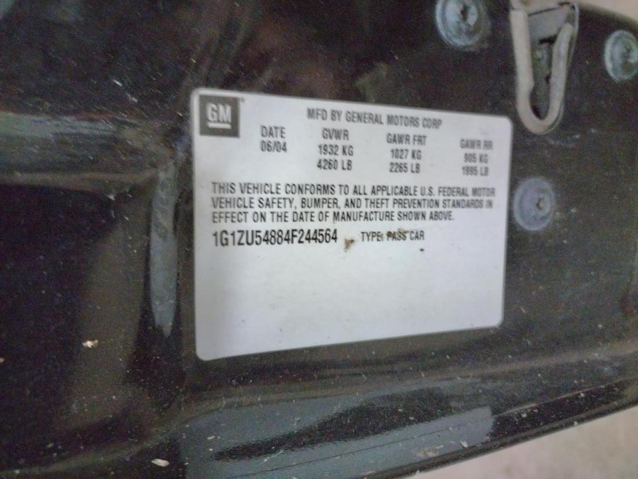 Photo 10 from auction – 2004 CHEVROLET MALIBU with VIN 1G1ZU54884F244564
