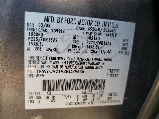 Photo 10 from auction – 2003 FORD ESCAPE XLS with VIN 1FMYU92193KD39636