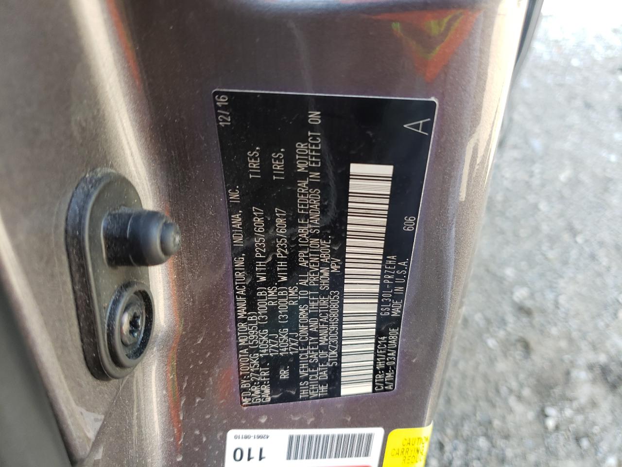 Photo 10 from auction – 2017 TOYOTA SIENNA LE with VIN 5TDKZ3DC9HS808053
