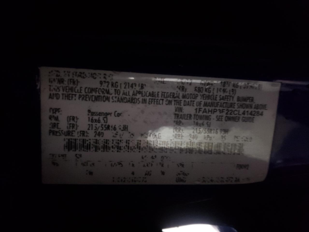 Photo 10 from auction – 2012 FORD FOCUS SE with VIN 1FAHP3F22CL414284
