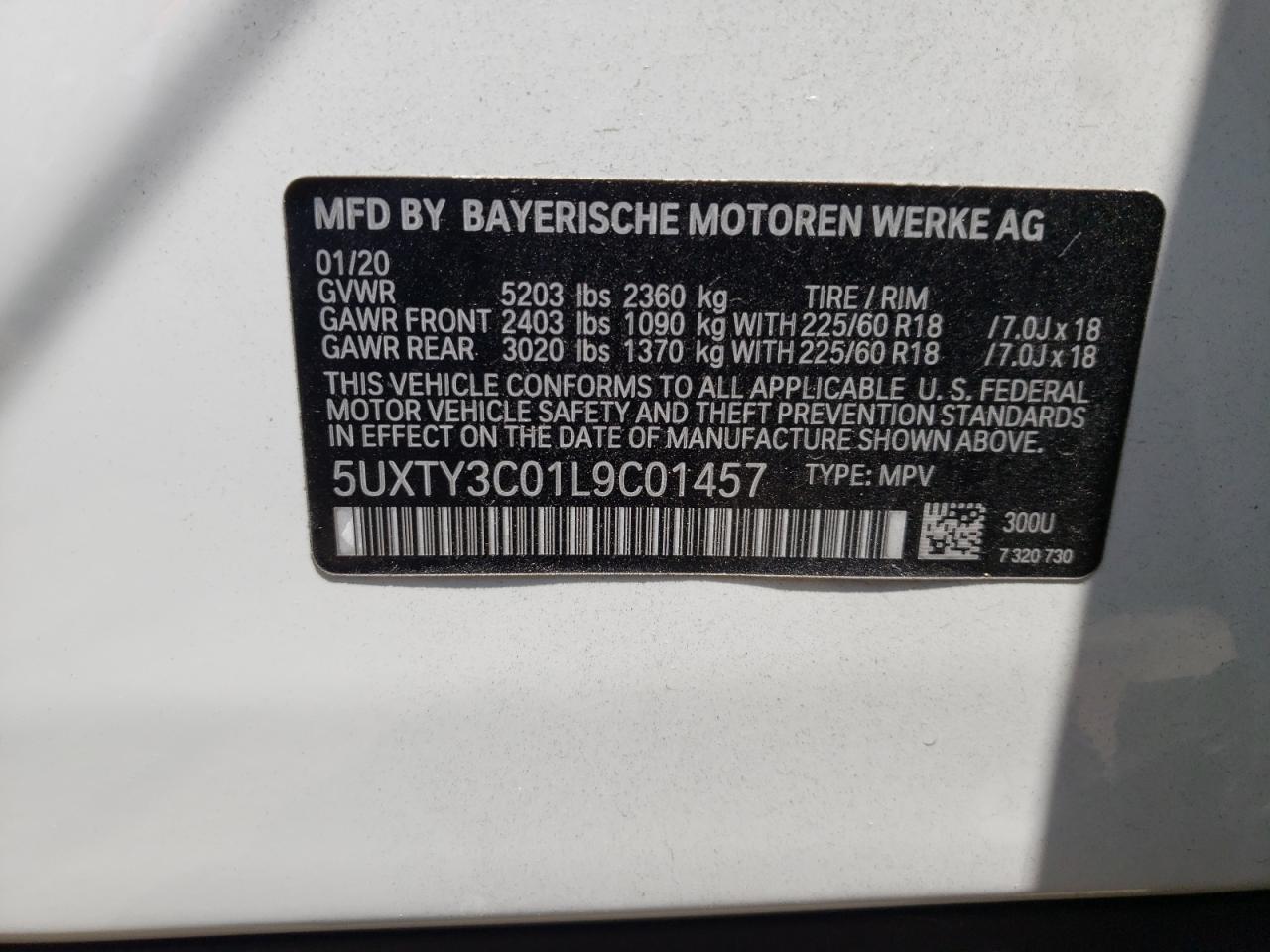 Photo 10 from auction – 2020 BMW X3 SDRIVE3 with VIN 5UXTY3C01L9C01457